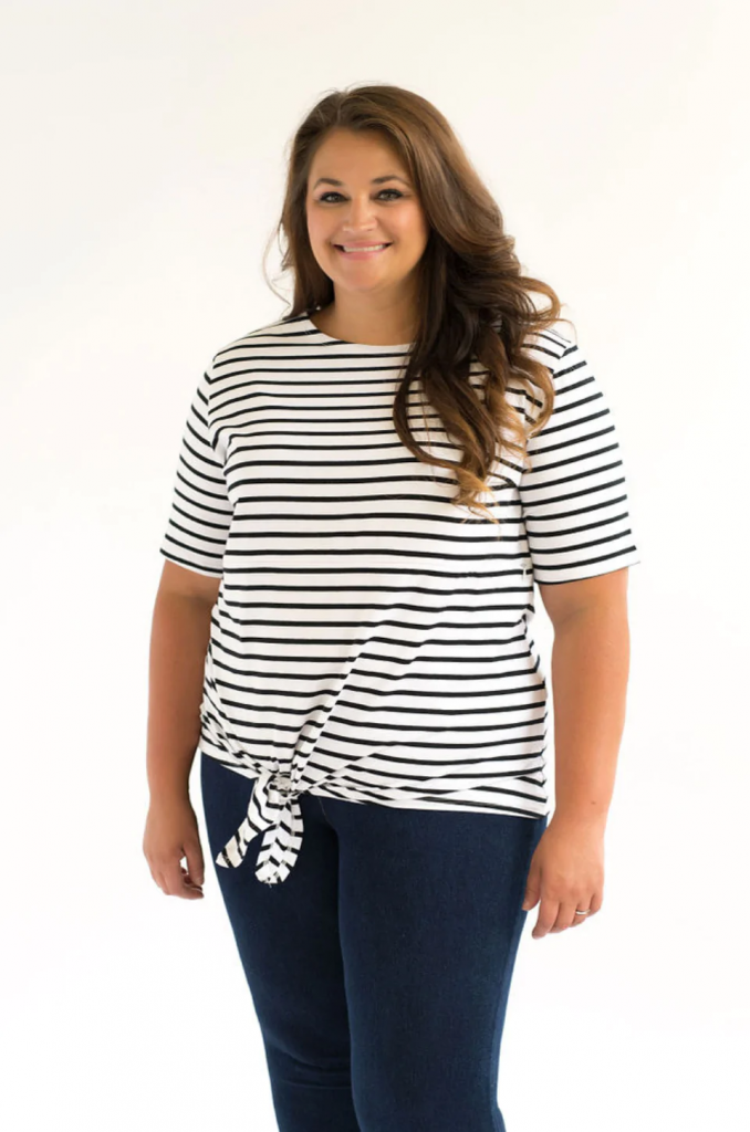 Striped Nursing T-Shirt With Front Tie- Hidden Zipper