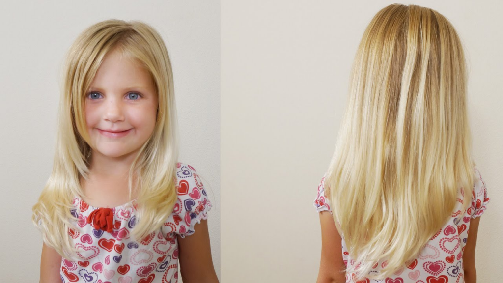 Medium Haircut with Layers of V-Cut for Little Girl